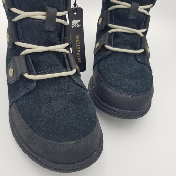 Sorel Explorer Joan Waterproof Snow Boots-Black Leather/Grey Faux Fur- Women's 7 - Picture 2 of 16